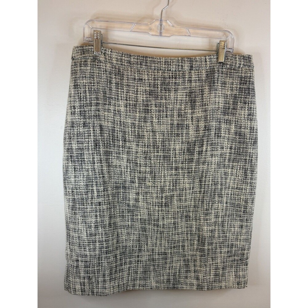PURE COLLECTION Black/White Woven Tweed Pencil Skirt 12 Lined Textured Career